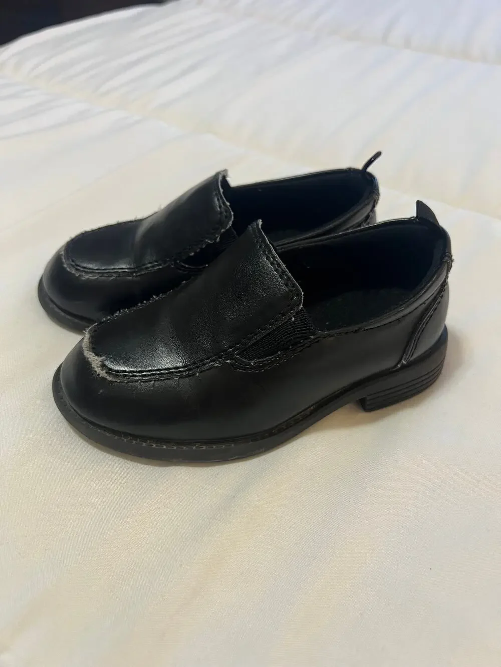 George Toddler Boys Loafers Size 8 Black Dennis Slip On Dress Shoes Moc Toe Flaw